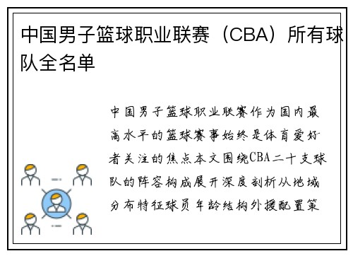 中国男子篮球职业联赛（CBA）所有球队全名单